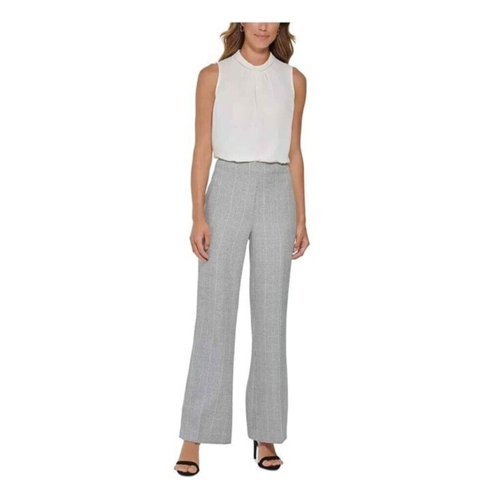 NWT DKNY Womens Grey High-Rise Wide Leg Formal Pants Size 14